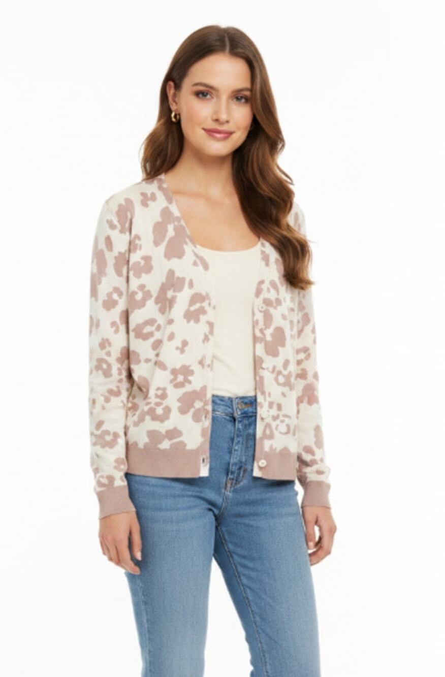 Daniel Rainn Jude Contrast Cuff Button Front Cardigan Pink Ivory Women's Large